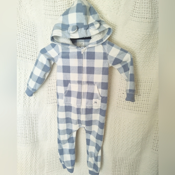 Carter's Little Explorer Hooded Cold Weather Suit Footless Pockets Plaid 24 Mo - Picture 1 of 9
